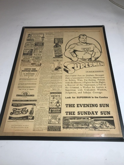 1940 Newspaper Ad Superman Framed