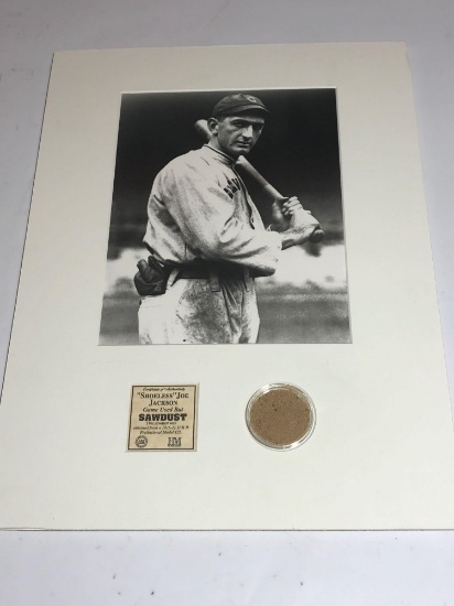 Shoeless Joe Jackson Picture With Game Used Bat Sawdust