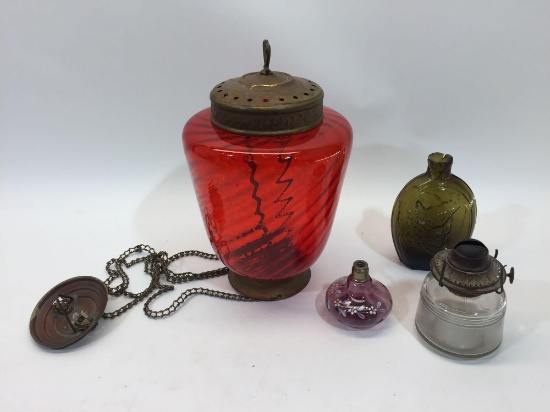Vintage Glass Oil Lamps and Bottles