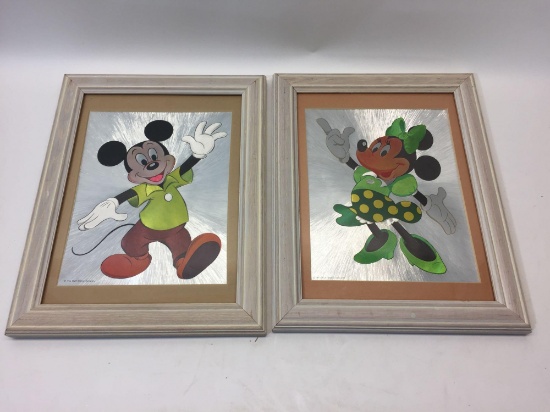 Set of 2 Framed Disney Art Pieces 11x14.5in - Mickey & Minnie Mouse