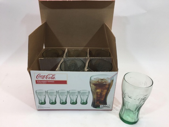 Box of six Coca-Cola Glasses - Box is 7x11x8in