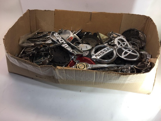 Large Box of various car lettering/emblems/ornaments