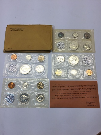 Treasury Department United States Mint Philadelphia - Coin Proof Sets 1961, 1962, 1963, 1964