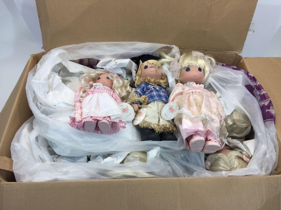 Box of various Dolls, mostly Precious Moments Dolls