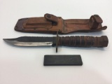Fixed Blade Hunting Knife w/ Leather Sheath and Sharpening Stone