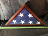 Cloth US Casket Flag in Wood and Glass Display Case