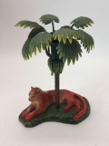 Metal Leopard Statuette 8in Tall