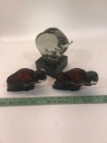 Glass Buffalo Statue Marble Base Amber Glass Buffalos 3 Units