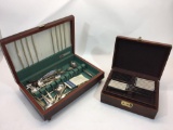 2 Vintage Silverware Sets in Wooden Boxes