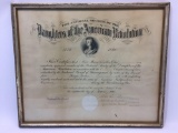 Framed Certificate from The National Society of the Daughters of the American Revolution