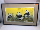 Framed Panda Art by Lynn Chase 1980 - 30x46in