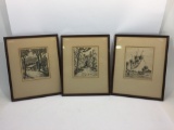 Set of 3 Matching Hand Signed Framed Art - Each 12x16in