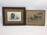 2 Western Themed Framed Art - 15x12in & 17x14in Signed Jim Savage 1981 # 242/450