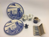 Assorted Blue & White Ceramics, Pre-WWII Japanese Mug, Delft Blue Windmill, Vernon Kilns Plates, etc