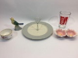 Ceramics & Glass - Bird Figurine, Coca-Cola Glass Handled Condiment Plate, etc