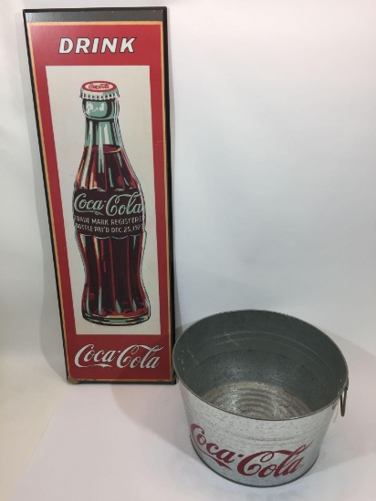 Coca-Cola Memorabilia Art 36x12in Metal Bucket 15in Diameter
