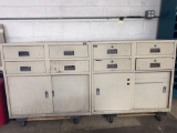 Lot of 2 Rolling Metal Cabinets 38in x 19in x 40in with Contents Various hand tools