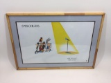 Framed Poster says Warner Bros 1989 Looney Toon Mel Blanc Memorial Artwork Speechless 21x30in