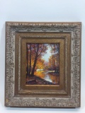 Barejas Trees by Pond Oil on Canvas Framed 19x17in. Excellent condition, frame needs touch up.