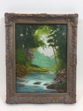 Oil on Canvas Framed 12x16 Initialed LR Tag Says Kristina Casay The Country Stream