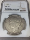 1922 $1 US Peace Dollar Coin NGC AU 55