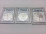 Lot of 3 Silver Dollar Coins, 2010/2013/2014 Silver American Eagle $1, INB GEM Brilliant
