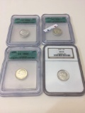 Lot of 4 Dimes, US 10 Cent Coins, all Graded