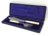 Vintage Ornate Serving Knife & Fork Set with JR&S Silver Plating Mark