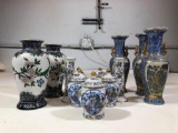 12 Piece Set Porcelain Vases, Teacups, Candle Stand