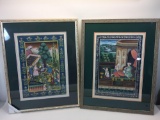 Set of 2 Framed Art, each 29.5x23in, says Hand Painted Silk