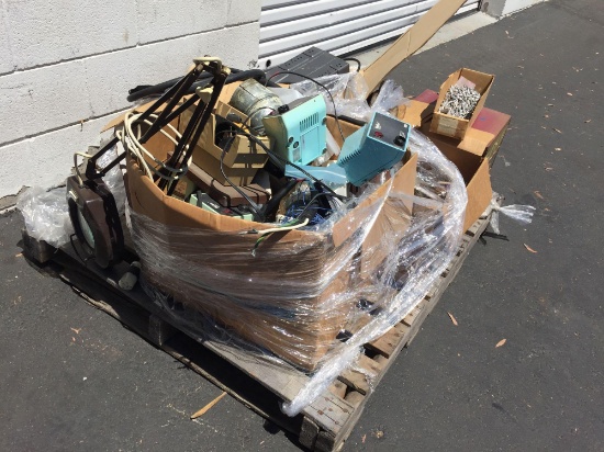Pallet of misc, electronic components, light, duct, wiring, etc