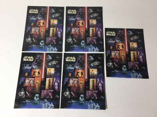 Lot of 5 Star Wars US Stamp Sheets, Each Sheet has 15 x $0.41 Cent Stamps