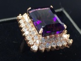 14KT Rose Gold Ring with 10.76ct Amethyst & 2.39ct Diamonds, Size 7, Certified and Graded by GGL