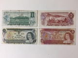 Vintage Canada Curancy Two $1 Dollar Bills, Two $2 Dollar Bills