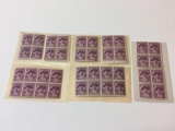 1932 Washington 3 Cent US Stamps, 2 Blocks of 8 & 6 Blocks of 4