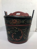 Painted Wood Bucket with Lid, Contents Included