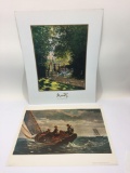 Lot of 2 Art Prints, Monet Parisians Enjoying the Parc, Breezing Up by Winslow Homer