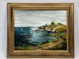 Framed Signed Canvas Painting says Quiet Bay, Jeannie Hollister