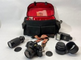 Minolta Camera, 3 Camera Lenses, Sunpak Flash, in Carrying Case