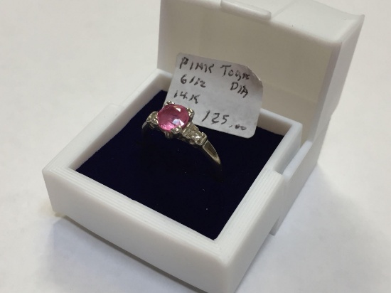 Pink Topaz & Diamond Ring, Size 6 1/2, Tests as Diamond