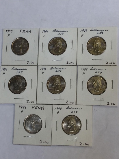 US Coins 1999 P State Quarters, Lot of 8