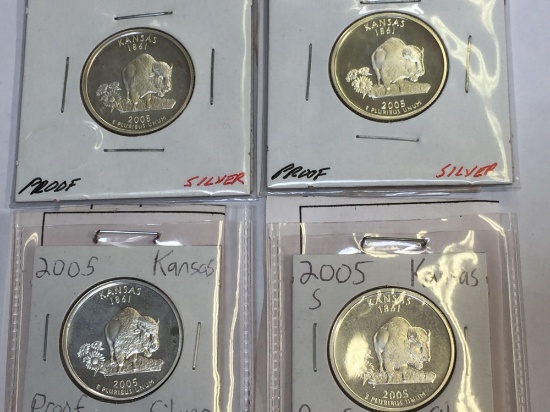 US 2005 S Kansas Buffalo Quarters, Silver Proof Coins, Lot of 4