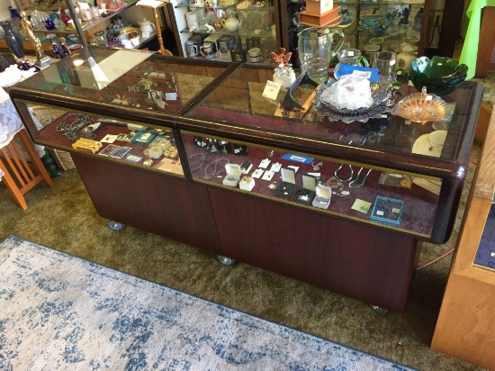 Rolling Display Cabinet, 6 1/2ft Wide, 22in Deep, 3 1/2ft Tall