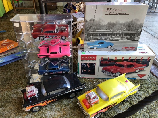 Lot of Toy Cars, Display Case, Classic Chevys