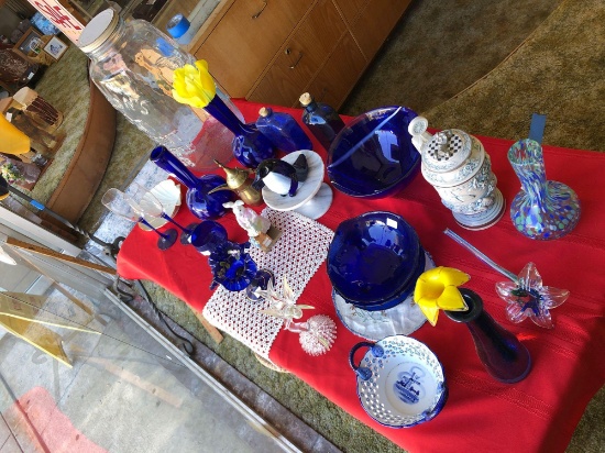 Tabletop of Glass and Ceramic Decorations