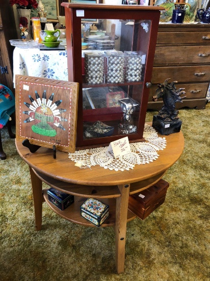 Half Circle Table With Contents, Patron Tequila Case, More