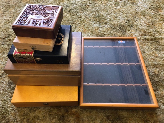 Lot of Wooden Boxes, Cigar Boxes, Small Display Box