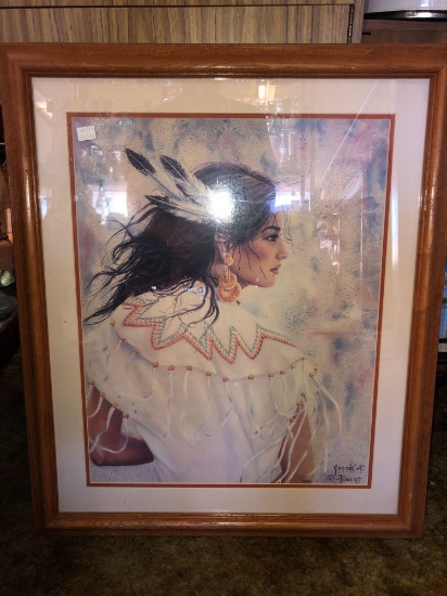 Framed Indian Woman Portrait 22x27 inches by Gonnie K