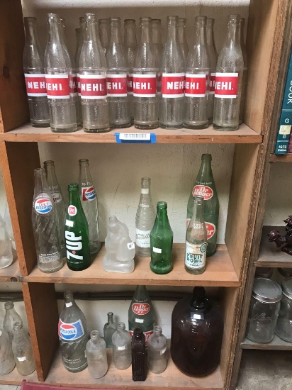 3 Shelves Of Vintage Soda Bottles 36 Units