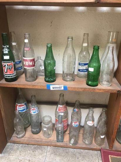 2 Shelves Of Vintage Soda Bottles 22 Units